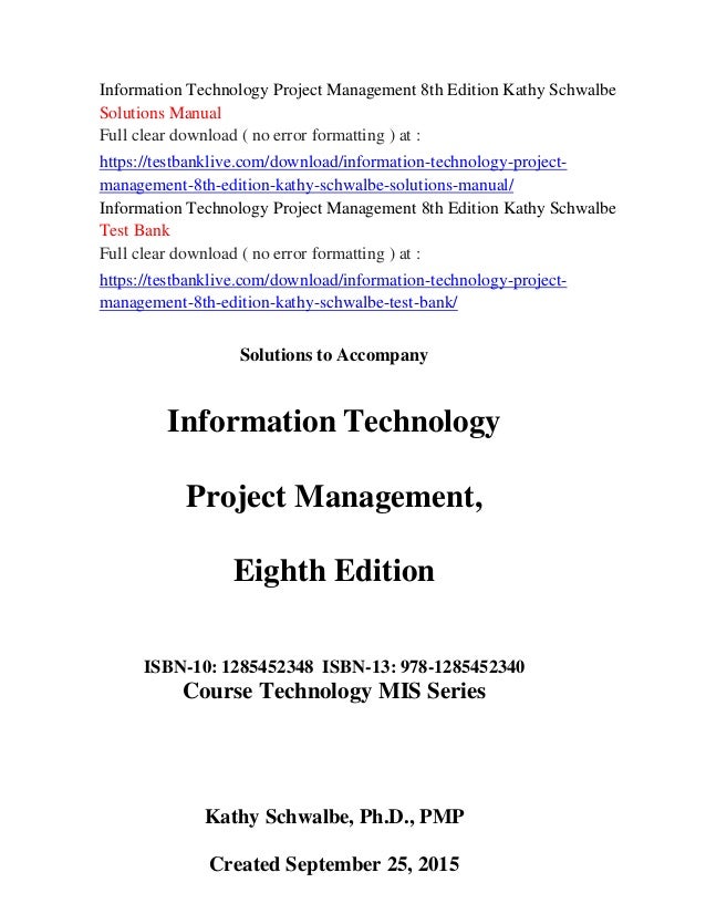 information technology project management 6th edition kathy schwalbe